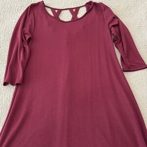 Burgundy Quarter-Length Sleeve Dress - Size M